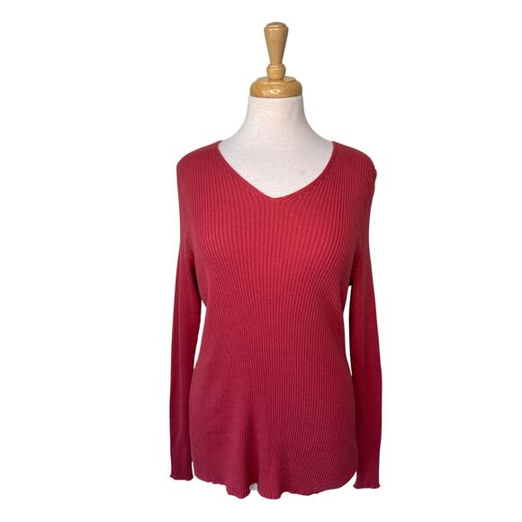 PERUVIAN CONNECTION Ribbed V Neck Long Sleeve Sweater Red Size XL - Picture 1 of 6